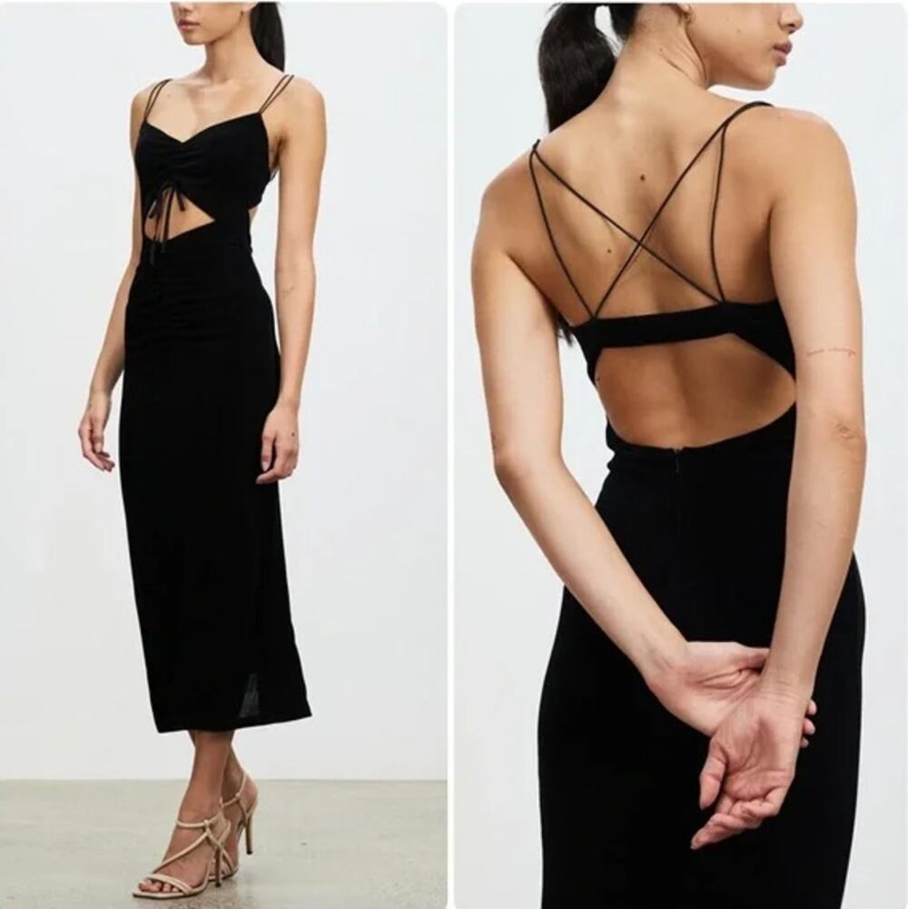Hansen & Gretel Tropicano Midi Dress Ruched Cut Out Open Back Strappy Backless